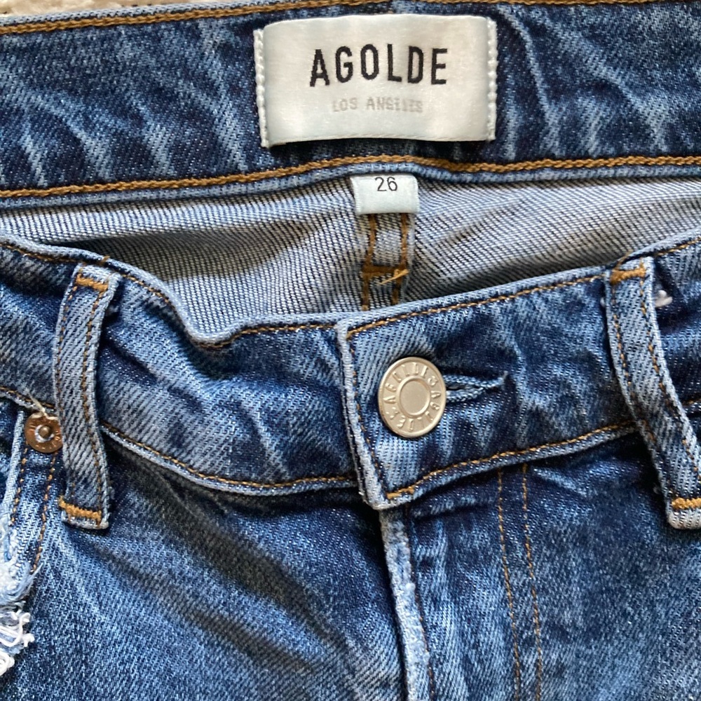 Agolde Distressed Blue Cropped Jeans - Picture 4 of 7
